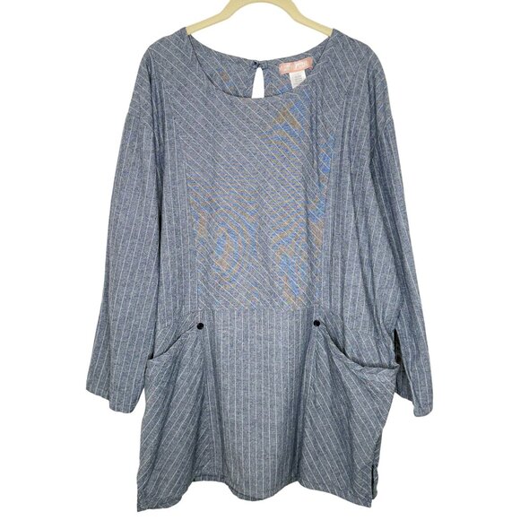 Band of Gypsies Boho Striped Tunic/Dress With Pockets, L - Picture 1 of 8
